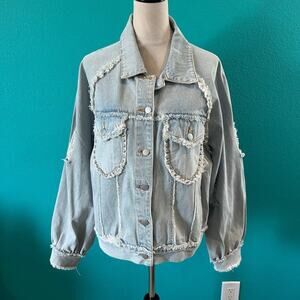 POL Distressed Denim Jacket American Flag Patriotic Sequence Americana Size S